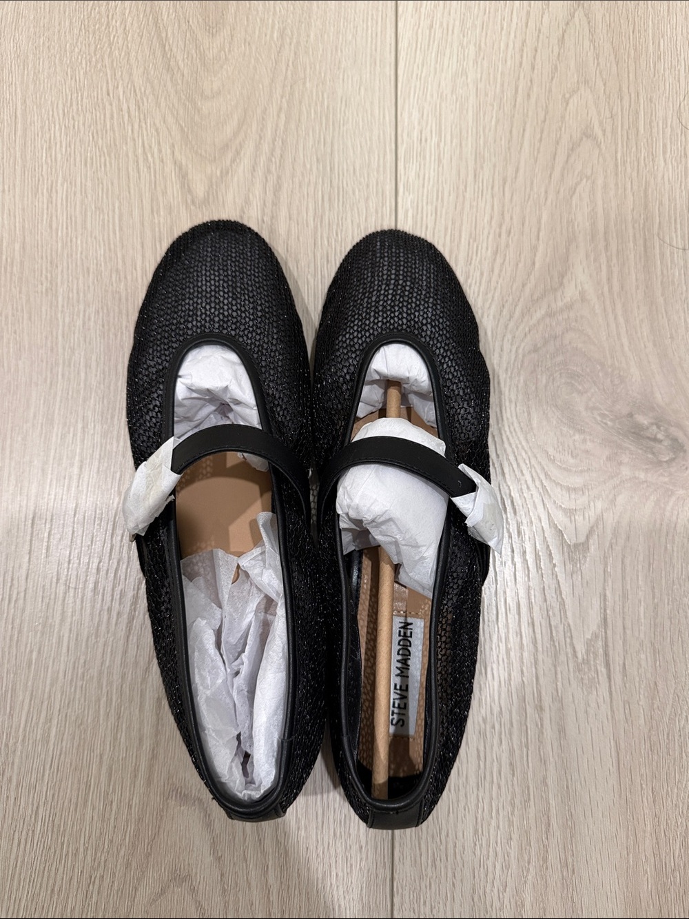 Steve Madden Black Dreaming Mesh Mary Jane Flats